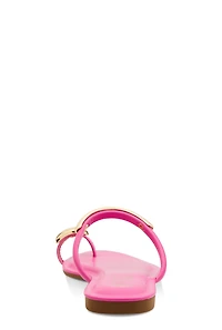 Womens Metallic Detail Toe Loop Slide Sandals, Pink, Size 10