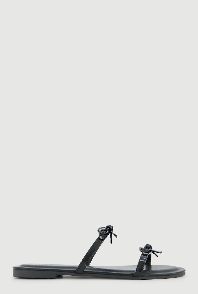 Double Bow Strap Slide Sandals