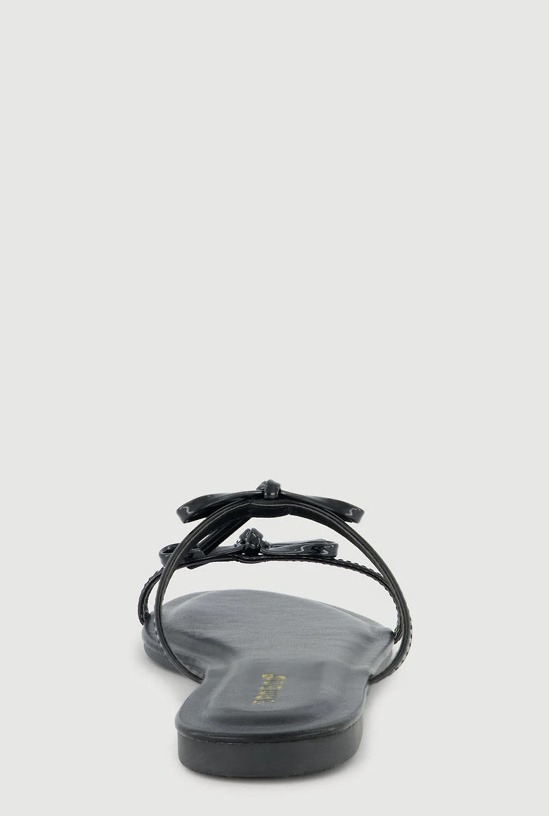 Double Bow Strap Slide Sandals