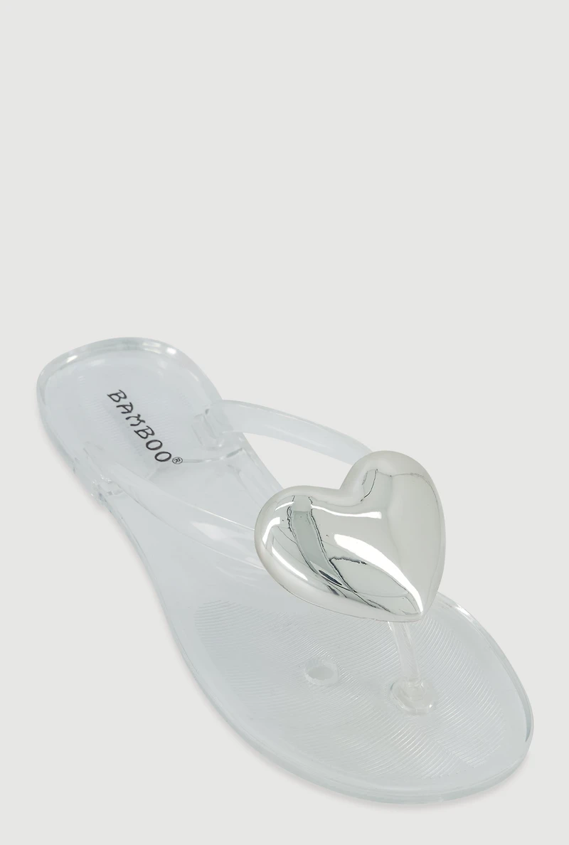 Heart Pendant Jelly Thong Sandals