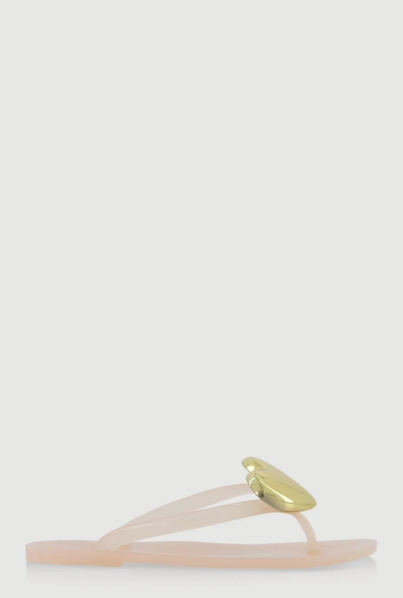 Womens Metallic Heart Thong Flat Sandals,