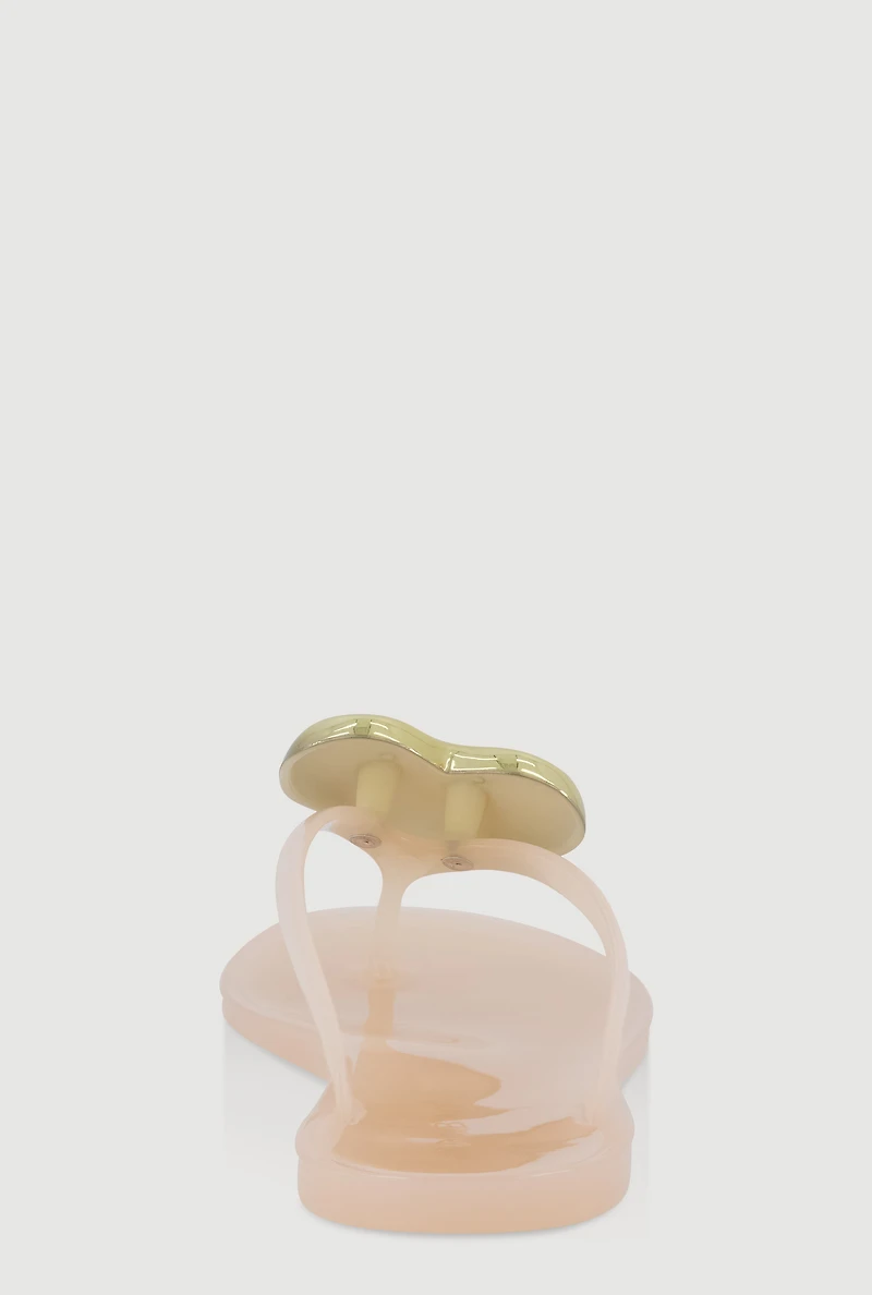 Womens Metallic Heart Thong Flat Sandals,