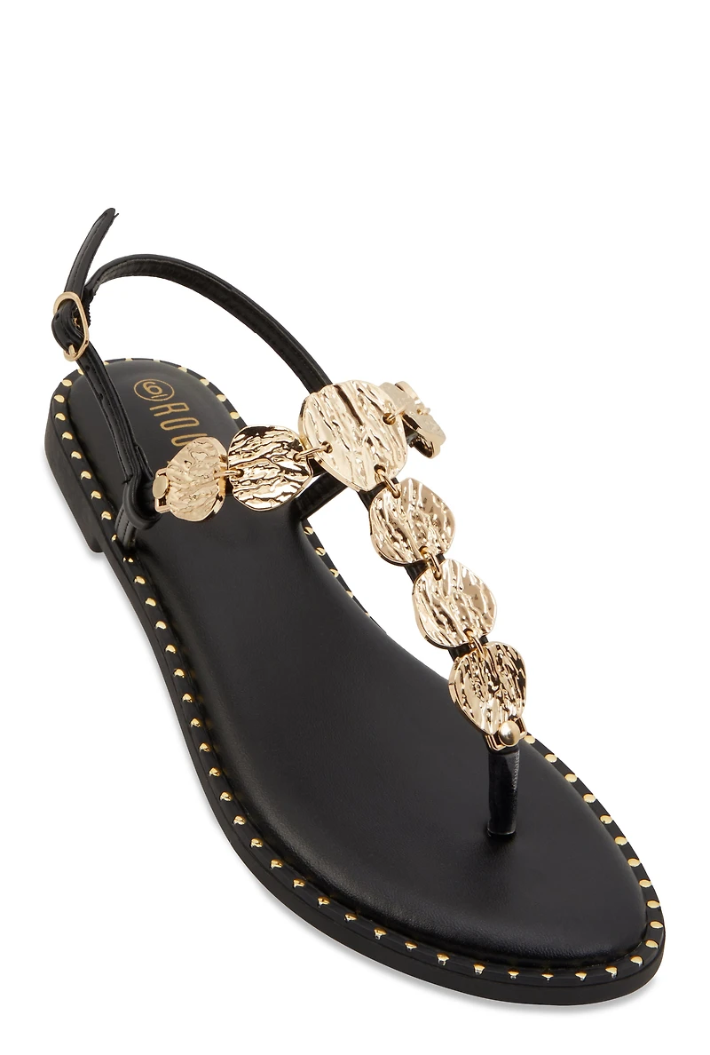 Ankle Strap Metallic Pendant Thong Sandals