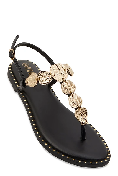 Ankle Strap Metallic Pendant Thong Sandals