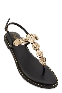 Ankle Strap Metallic Pendant Thong Sandals