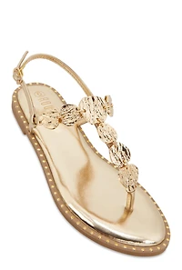 Ankle Strap Metallic Pendant Thong Sandals