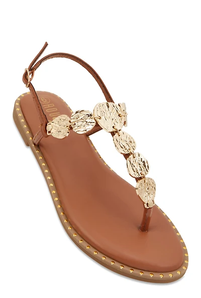 Womens Ankle Strap Metallic Pendant Thong Sandals, 8.5