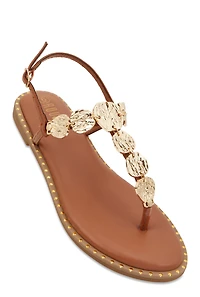 Womens Ankle Strap Metallic Pendant Thong Sandals, 8.5