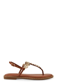 Womens Ankle Strap Metallic Pendant Thong Sandals, 8.5