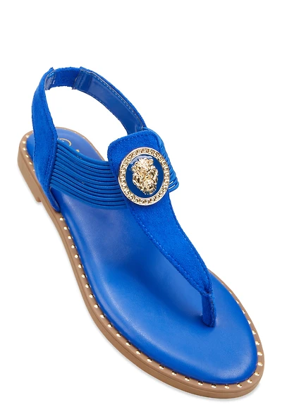 Lion Pendant Corded Thong Sandals