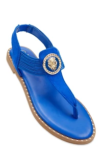 Lion Pendant Corded Thong Sandals