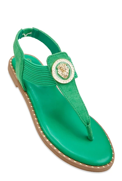 Womens Lion Pendant Corded Thong Sandals,