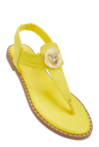 Womens Lion Pendant Corded Thong Sandals, Yellow, Size 6.5