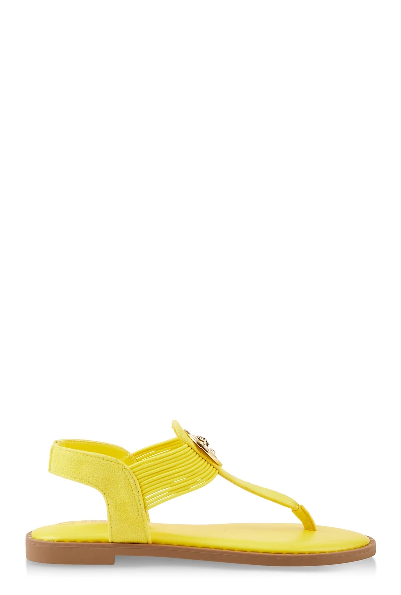 Womens Lion Pendant Corded Thong Sandals, Yellow, Size 6.5