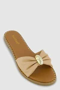 Bow Band Metallic Detail Slide Sandals
