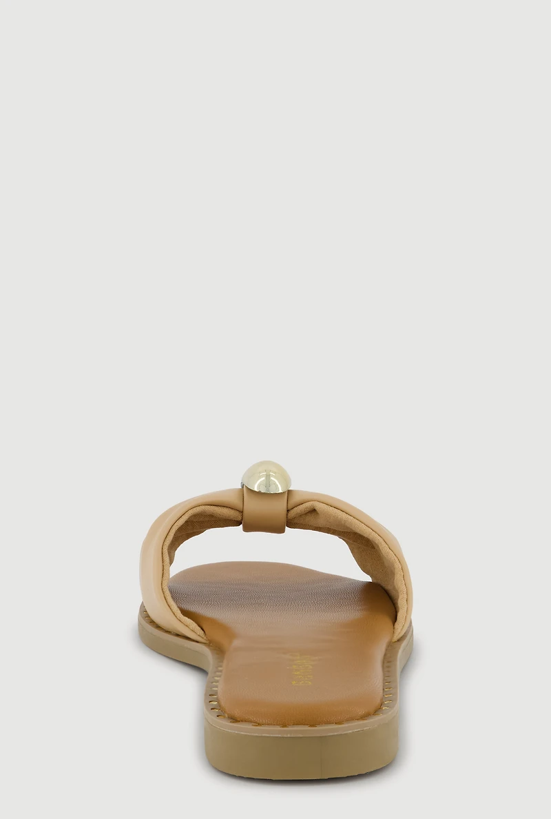 Bow Band Metallic Detail Slide Sandals