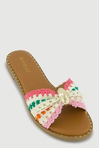 Bow Band Metallic Detail Slide Sandals