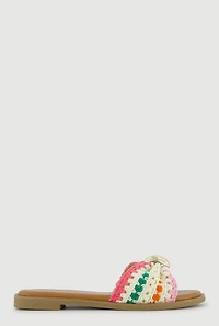 Bow Band Metallic Detail Slide Sandals