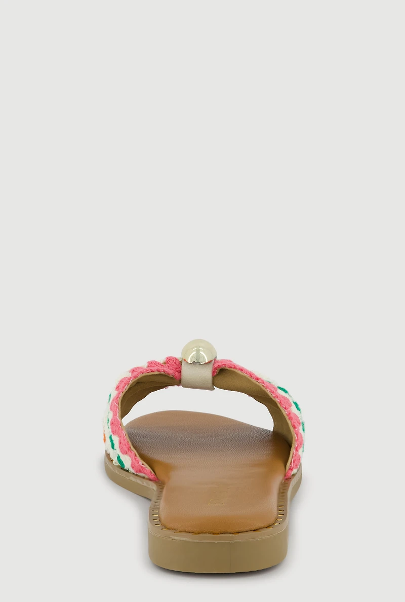 Bow Band Metallic Detail Slide Sandals