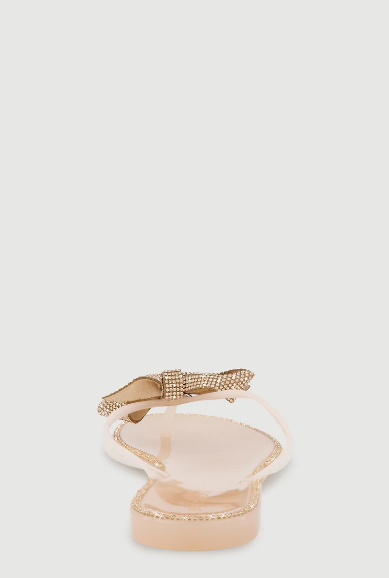 Rhinestone Bow Jelly Thong Sandals