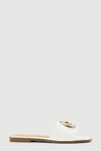 Womens Lion Pendant Slide Sandals, White, Size 8.5