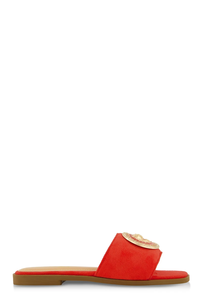 Womens Lion Pendant Slide Sandals, Red, Size 6