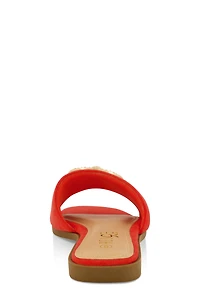 Womens Lion Pendant Slide Sandals, Red, Size 6