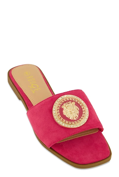 Womens Lion Pendant Slide Sandals,