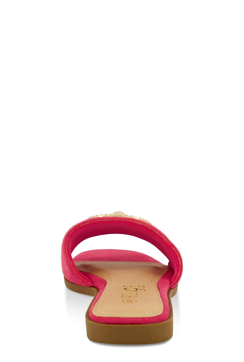 Womens Lion Pendant Slide Sandals, Pink, Size 5.5