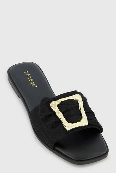 Metallic Buckle Band Slide Sandals
