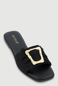 Metallic Buckle Band Slide Sandals
