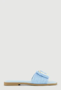 Metallic Buckle Band Slide Sandals