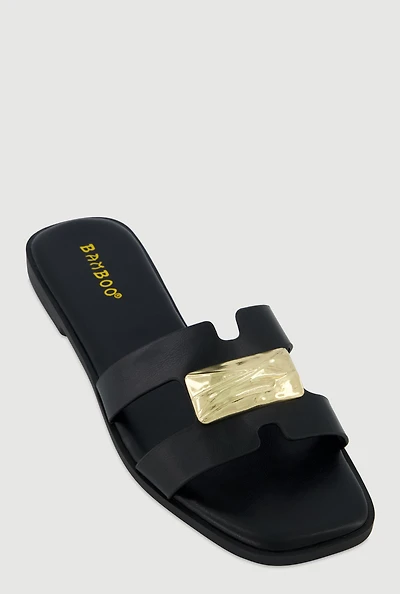 Metallic Pendant H Band Slide Sandals