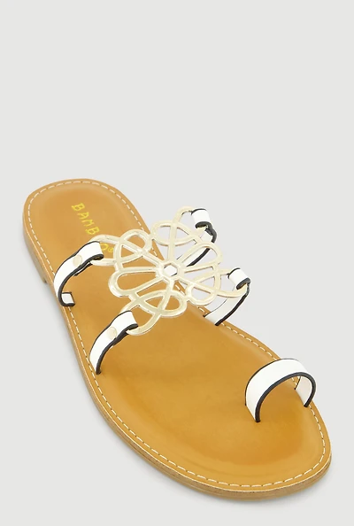 Metallic Cut Out Pendant Toe Loop Sandals