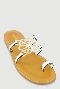 Metallic Cut Out Pendant Toe Loop Sandals