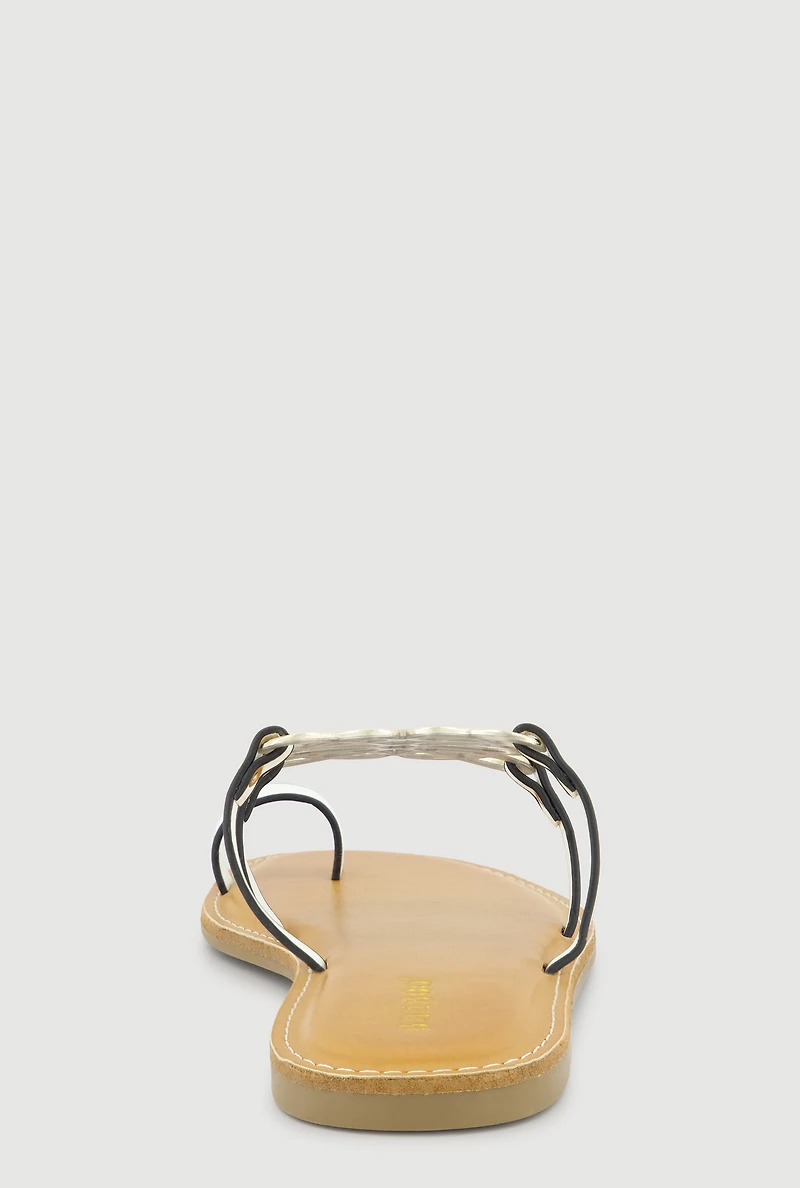 Metallic Cut Out Pendant Toe Loop Sandals