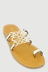 Metallic Cut Out Pendant Toe Loop Sandals