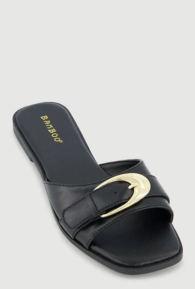 Trendy Metallic Buckle Faux Leather Open Toe Sandals