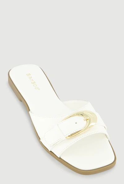 Trendy Metallic Buckle Faux Leather Open Toe Sandals