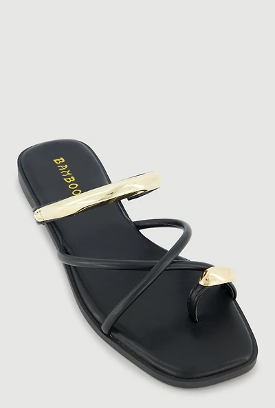 Criss Cross Band Metallic Detail Toe Loop Sandals
