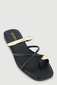 Criss Cross Band Metallic Detail Toe Loop Sandals