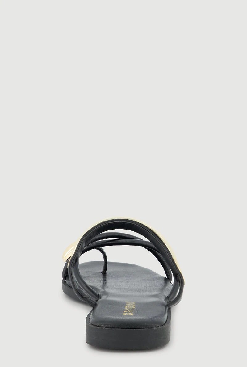 Criss Cross Band Metallic Detail Toe Loop Sandals