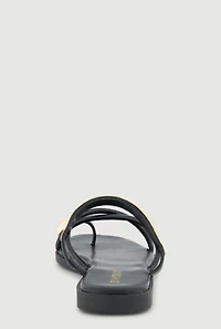 Criss Cross Band Metallic Detail Toe Loop Sandals