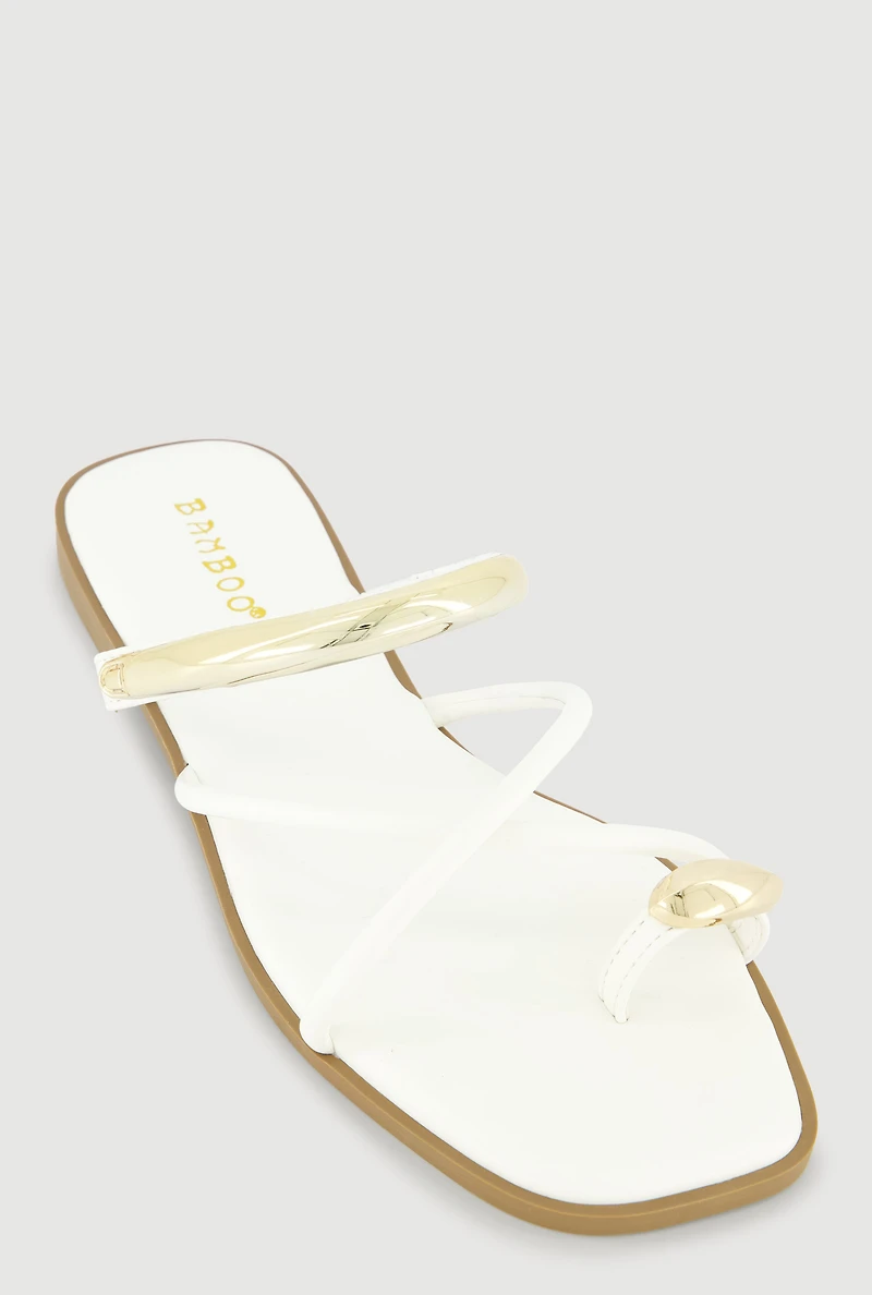 Criss Cross Band Metallic Detail Toe Loop Sandals