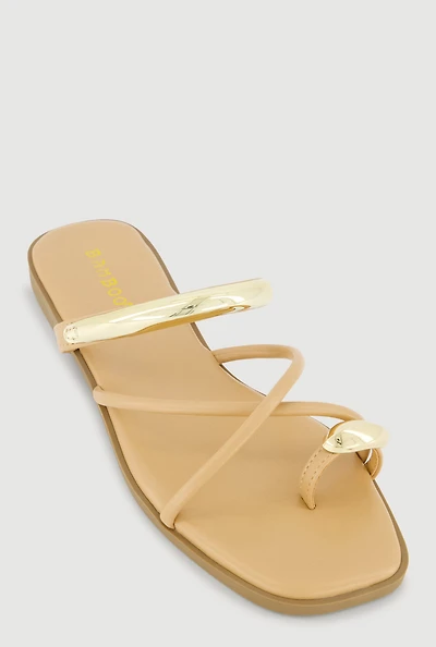 Criss Cross Band Metallic Detail Toe Loop Sandals