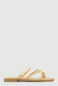 Criss Cross Band Metallic Detail Toe Loop Sandals
