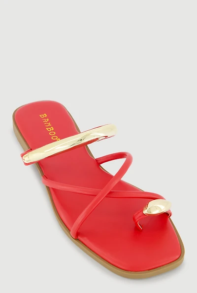 Criss Cross Band Metallic Detail Toe Loop Sandals