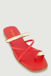 Criss Cross Band Metallic Detail Toe Loop Sandals
