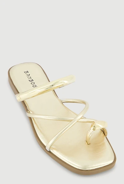 Criss Cross Band Metallic Detail Toe Loop Sandals