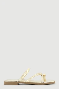Criss Cross Band Metallic Detail Toe Loop Sandals